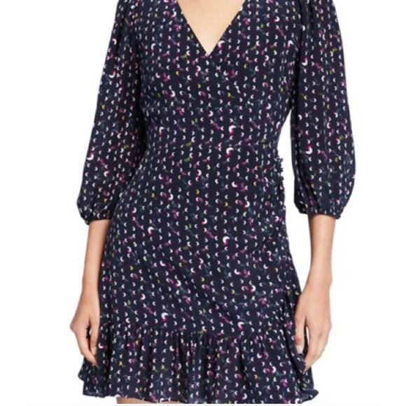 Tanya Taylor Dresses & Skirts - Tanya Taylor Bernadine Navy Blue Silk Faux wrap Short Dress Size 6